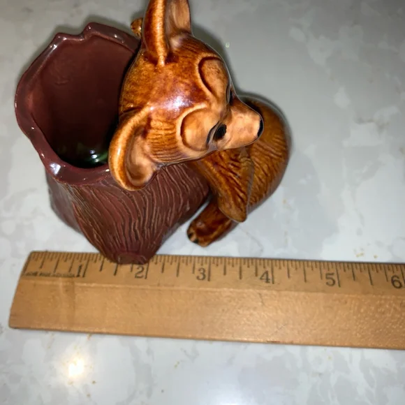 Vintage Brown Bear & Tree Stump Ceramic Spoon Holder flower vase - Picture 9 of 10